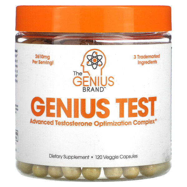 Genius Test, Усовершенствованный комплекс, оптимизирующий выработку тестостерона, 120 растительных капсул The Genius Brand