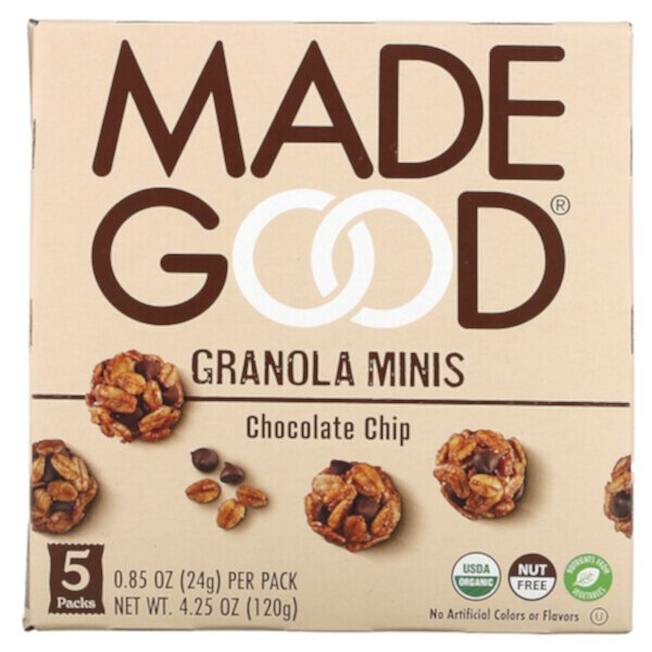 Granola Minis, Chocolate Chip, 5 Packs, 0.85 oz (24 g) Each MadeGood