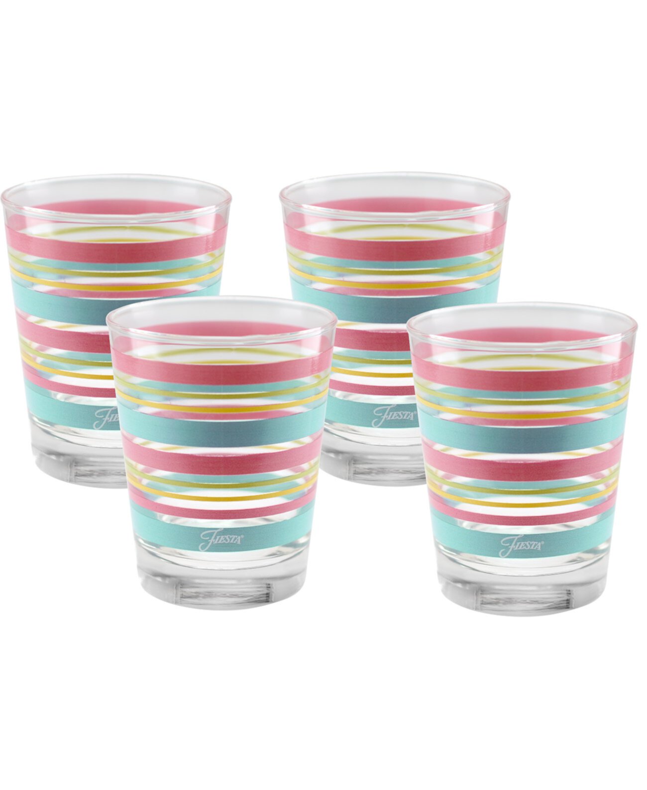 Deco Fashion Peony Stripes Tapered Double Old Fashioned Стеклянный набор из 4 предметов, 15 унций FIESTA