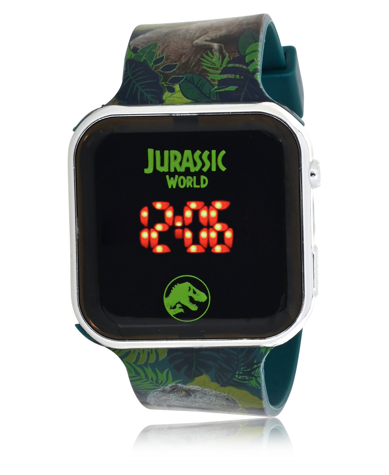 Часы Юрского периода Детский мир со светоизлучающими диодами, зеленый силиконовый ремешок, 32 мм Jurassic World