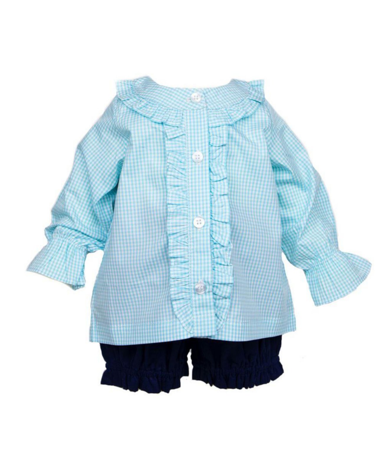 Комплект блузки с рюшами в мелкую клетку для девочек для малышей, комплект из двух частей Cuclie