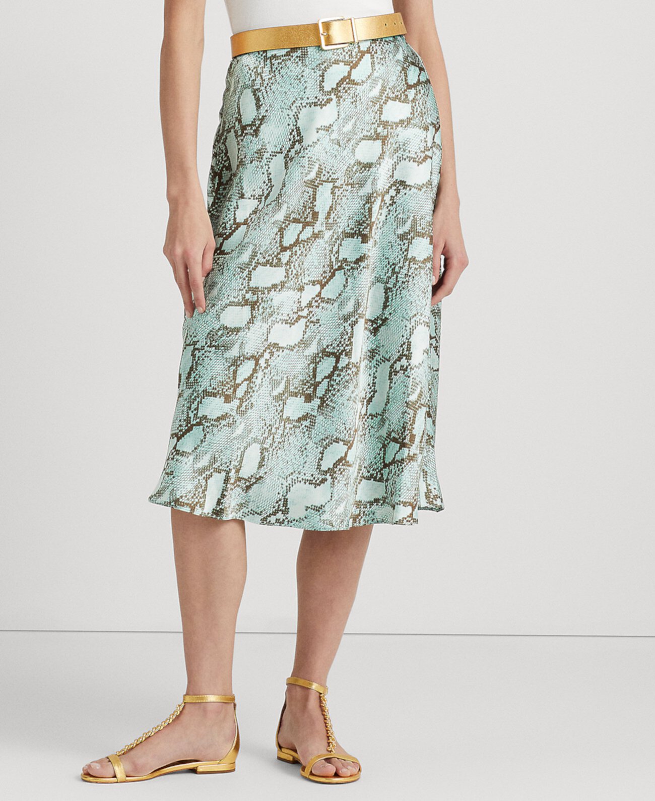 Женская атласная юбка-трапеция из шармеза со змеиным принтом Ralph Lauren
