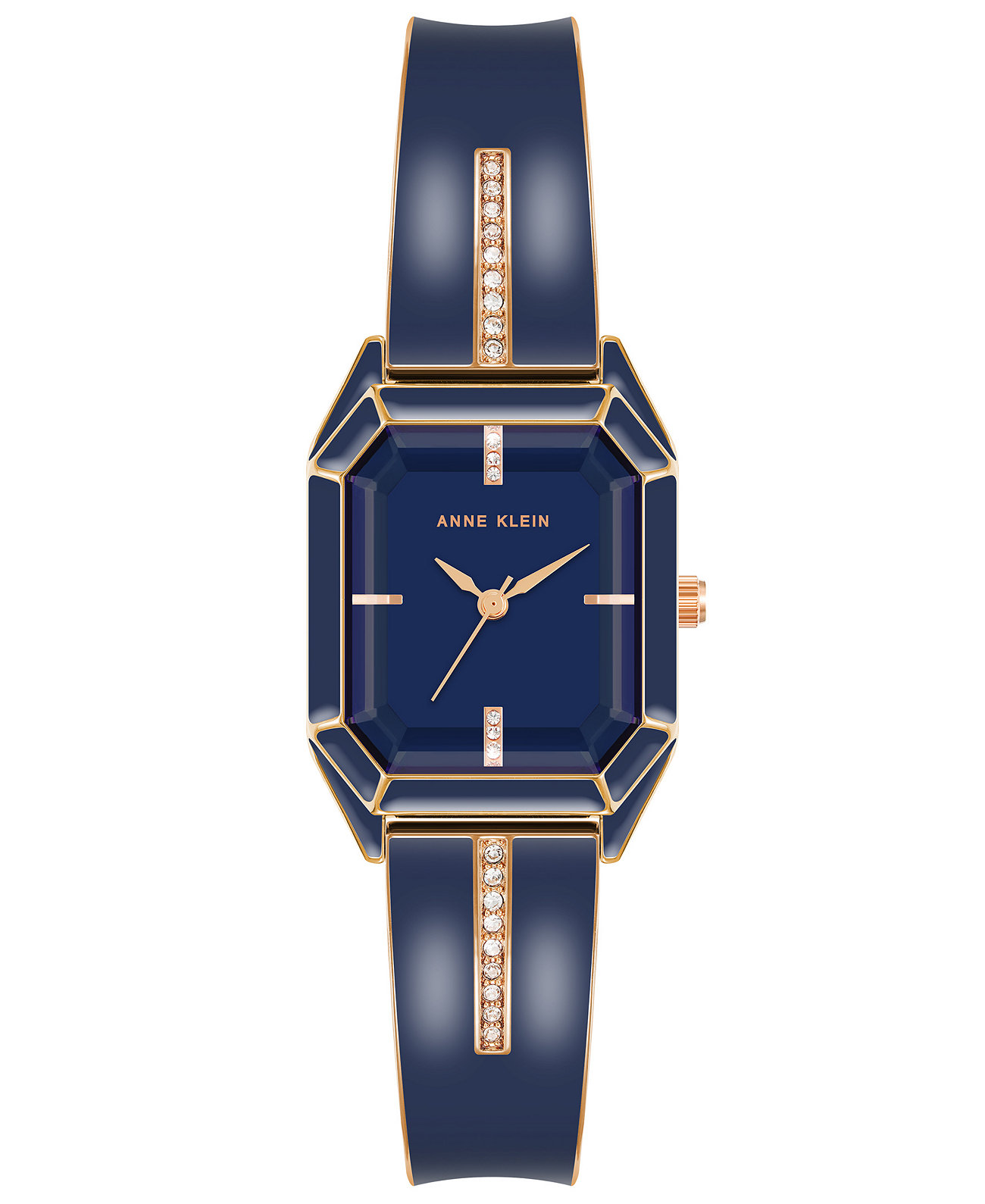 Женские часы-браслет из сплава цвета розового золота с темно-синей эмалью 32 мм Anne Klein