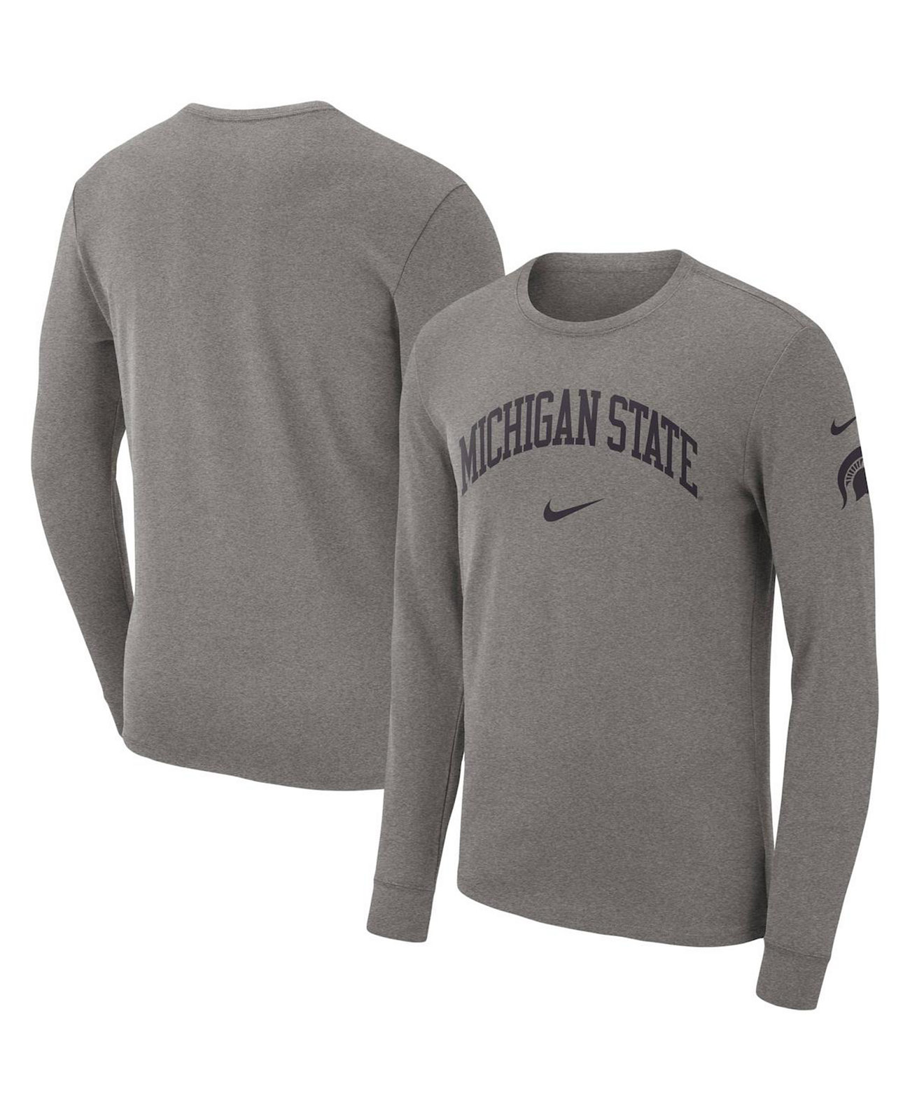 Мужская серая футболка Nike Michigan State Spartans с длинным рукавом Nike