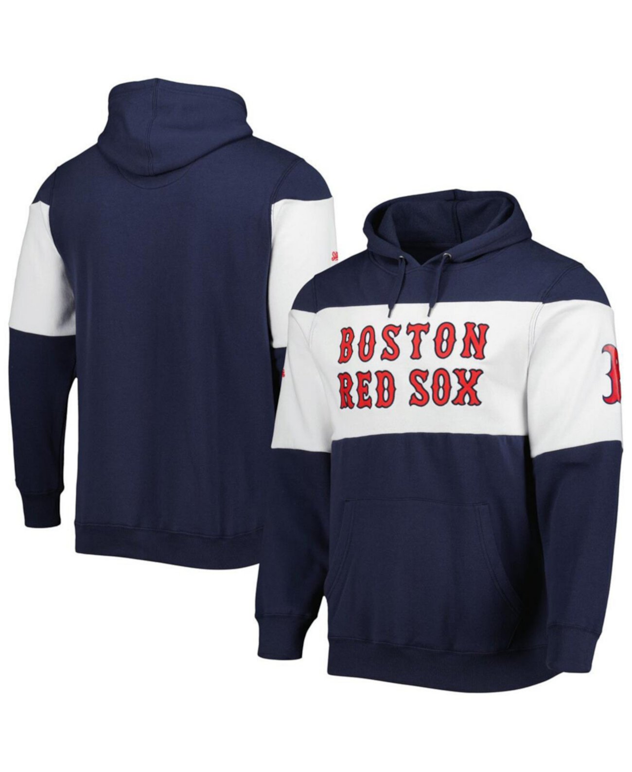Мужская темно-синяя и белая толстовка с капюшоном Boston Red Sox в полоску Stitches