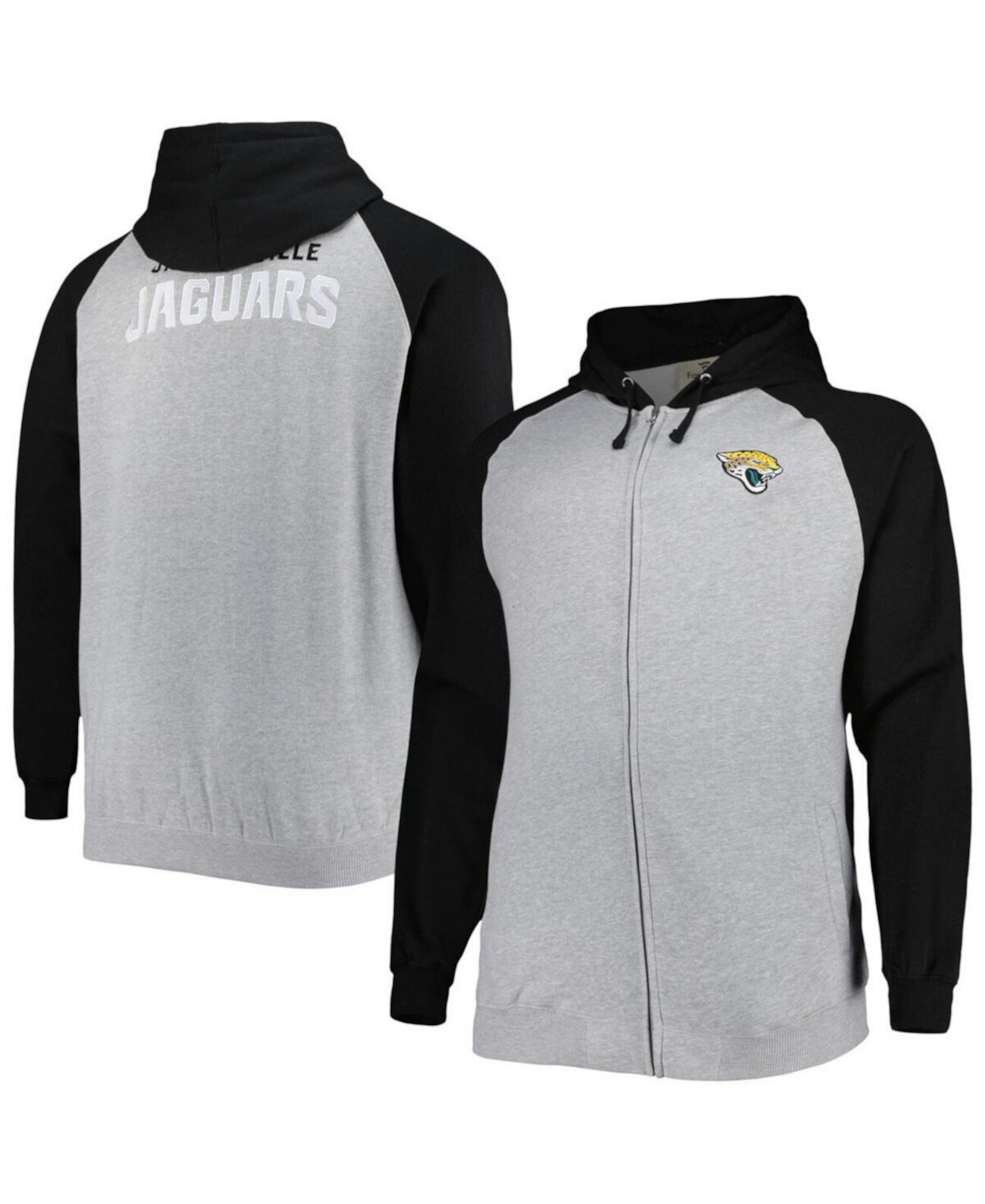 Мужская куртка Heather Grey Jacksonville Jaguars Big and Tall Fleece Raglan с капюшоном и молнией во всю длину Profile