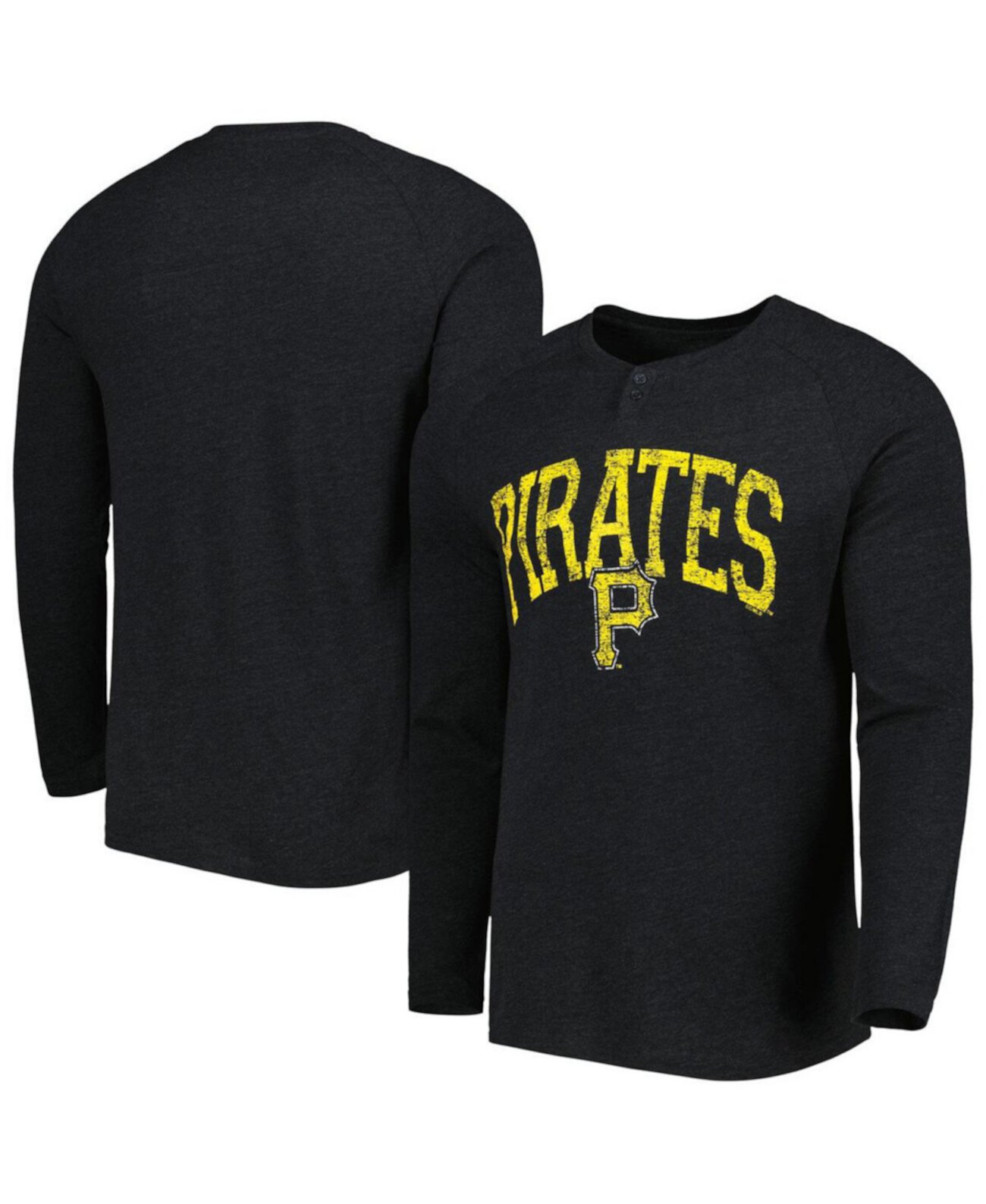 Мужская черная футболка с длинными рукавами Henley Pittsburgh Pirates Inertia Raglan Concepts Sport