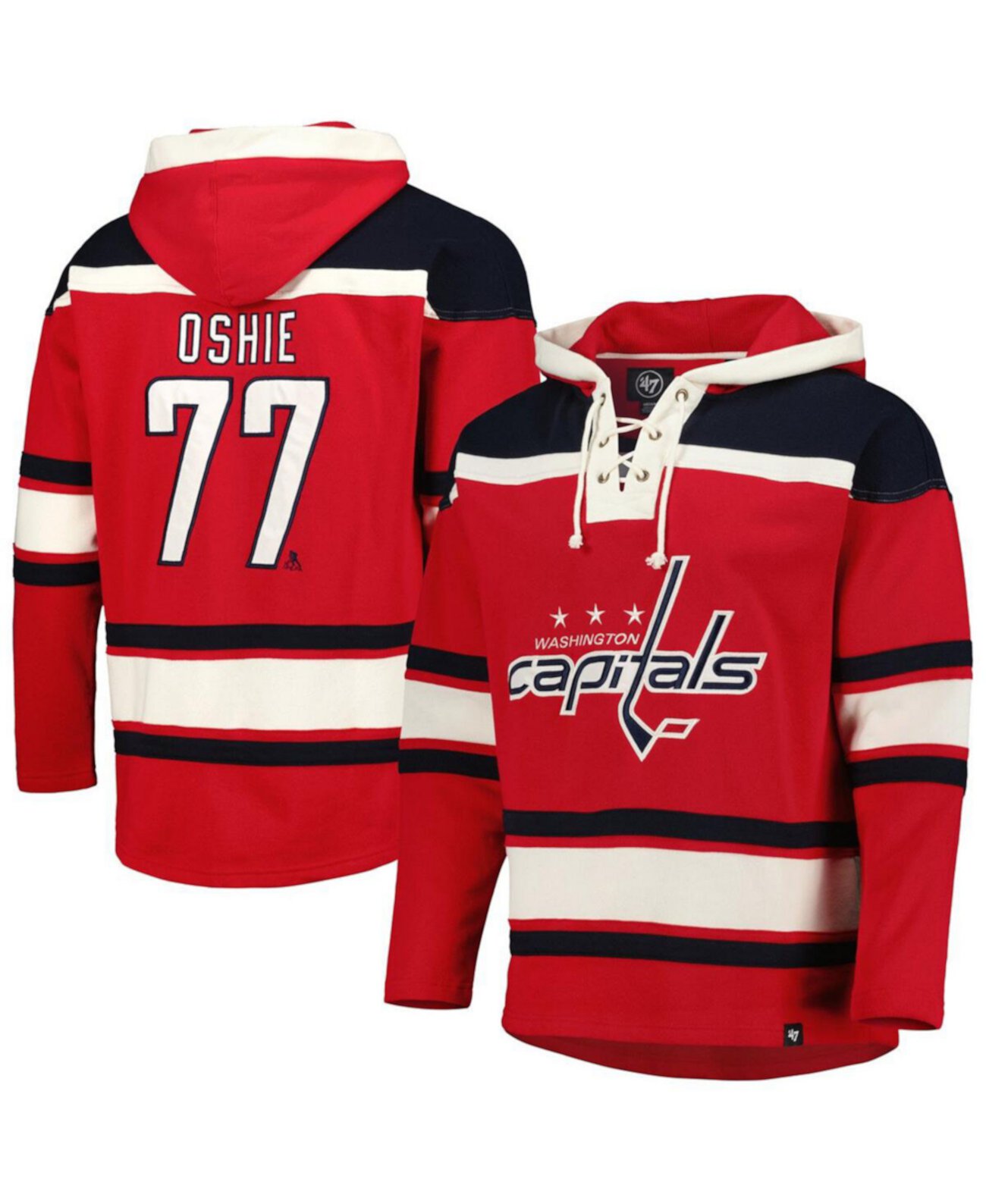 Мужской пуловер со шнуровкой TJ Oshie Red Washington Capitals Player с капюшоном '47 Brand