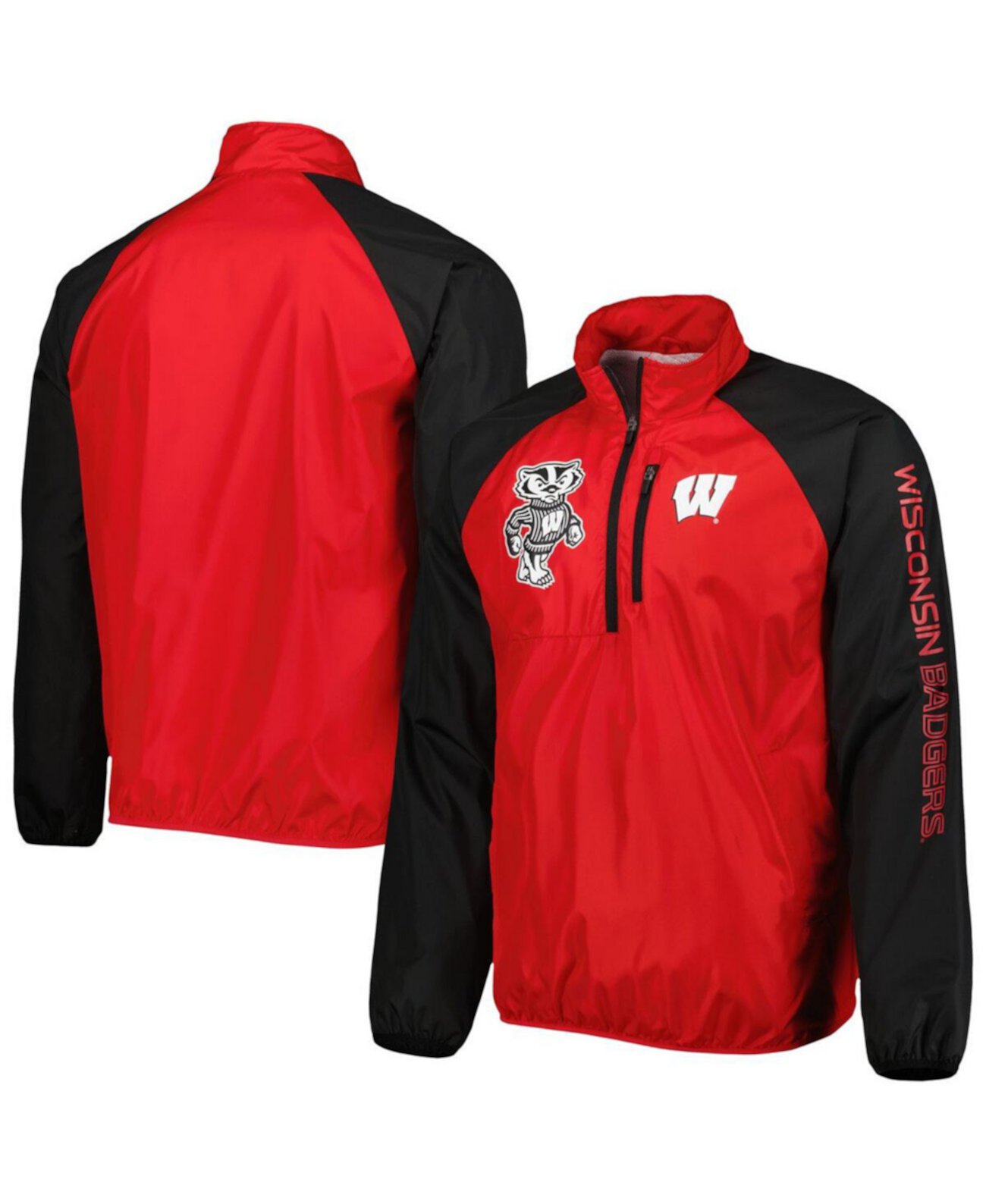 Мужская красно-черная куртка Wisconsin Badgers Point Guard с молнией до середины реглан G-III Sports