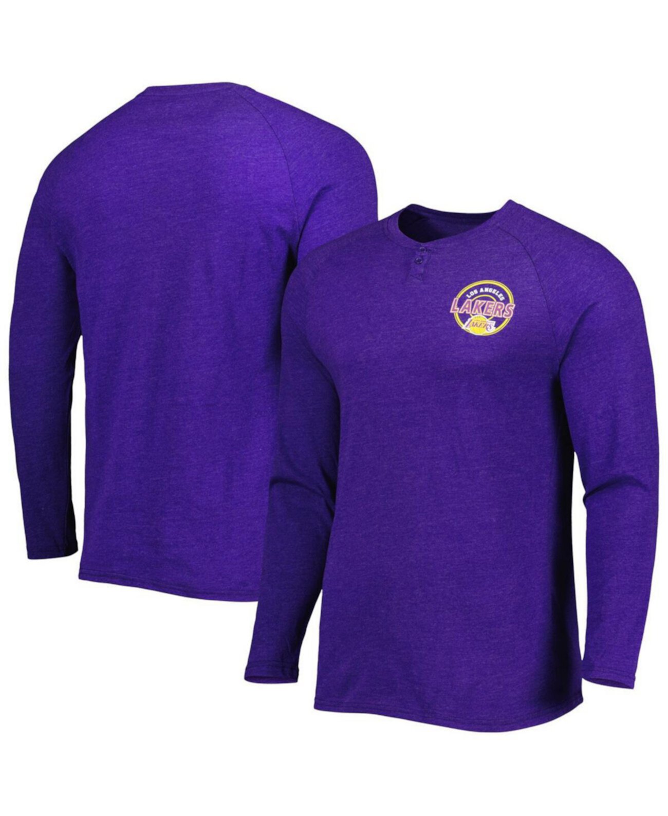 Мужская футболка с длинными рукавами из меланжевой ткани Los Angeles Lakers Left Chest Henley Raglan Concepts Sport