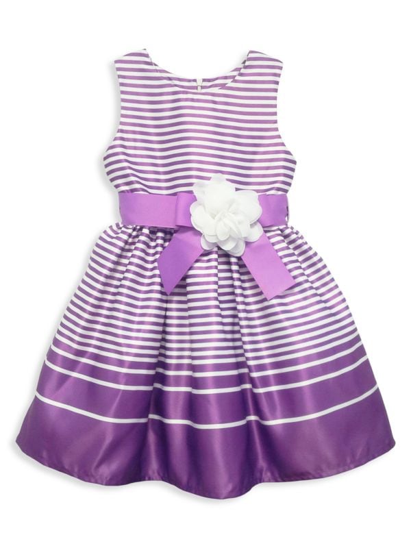 Платье в полоску с поясом и цветочным принтом для малышей, маленьких девочек и девочек Joe-Ella