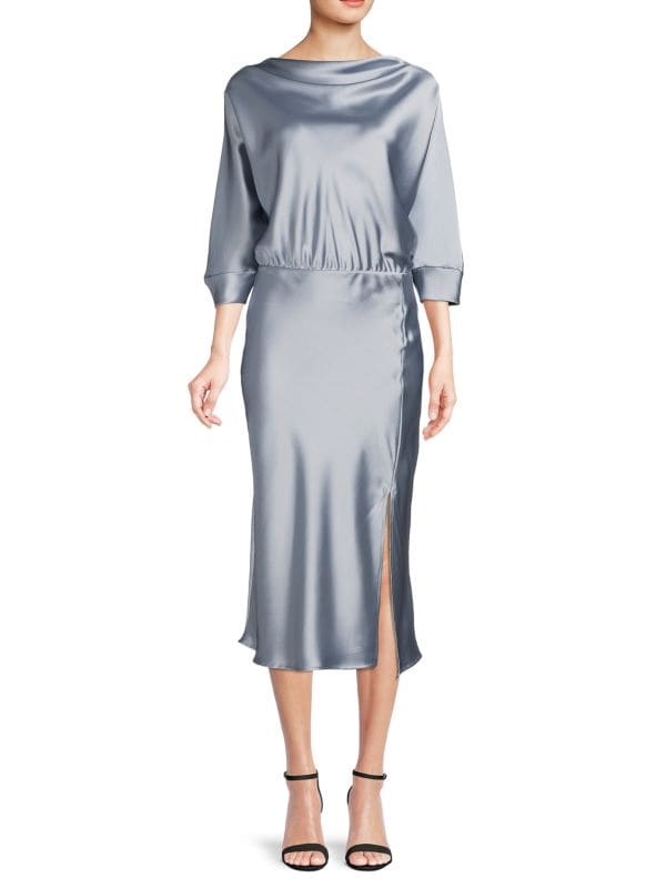 Атласное платье миди с воротником-хомутом RENEE C