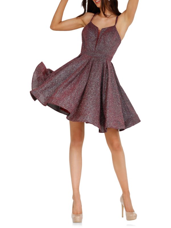 Мини-платье с расклешенной юбкой и перекрещивающейся спиной металлизированного цвета Terani Couture