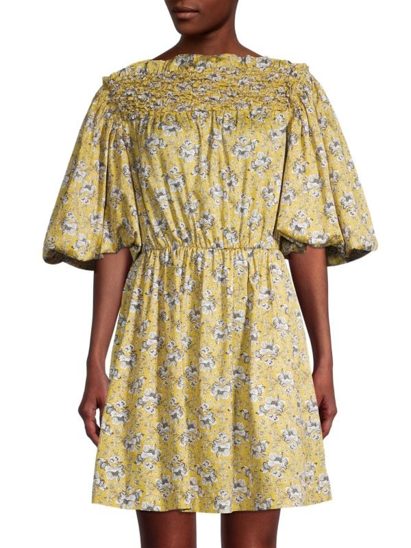 Присборенное мини-платье с объемными рукавами Rebecca Taylor