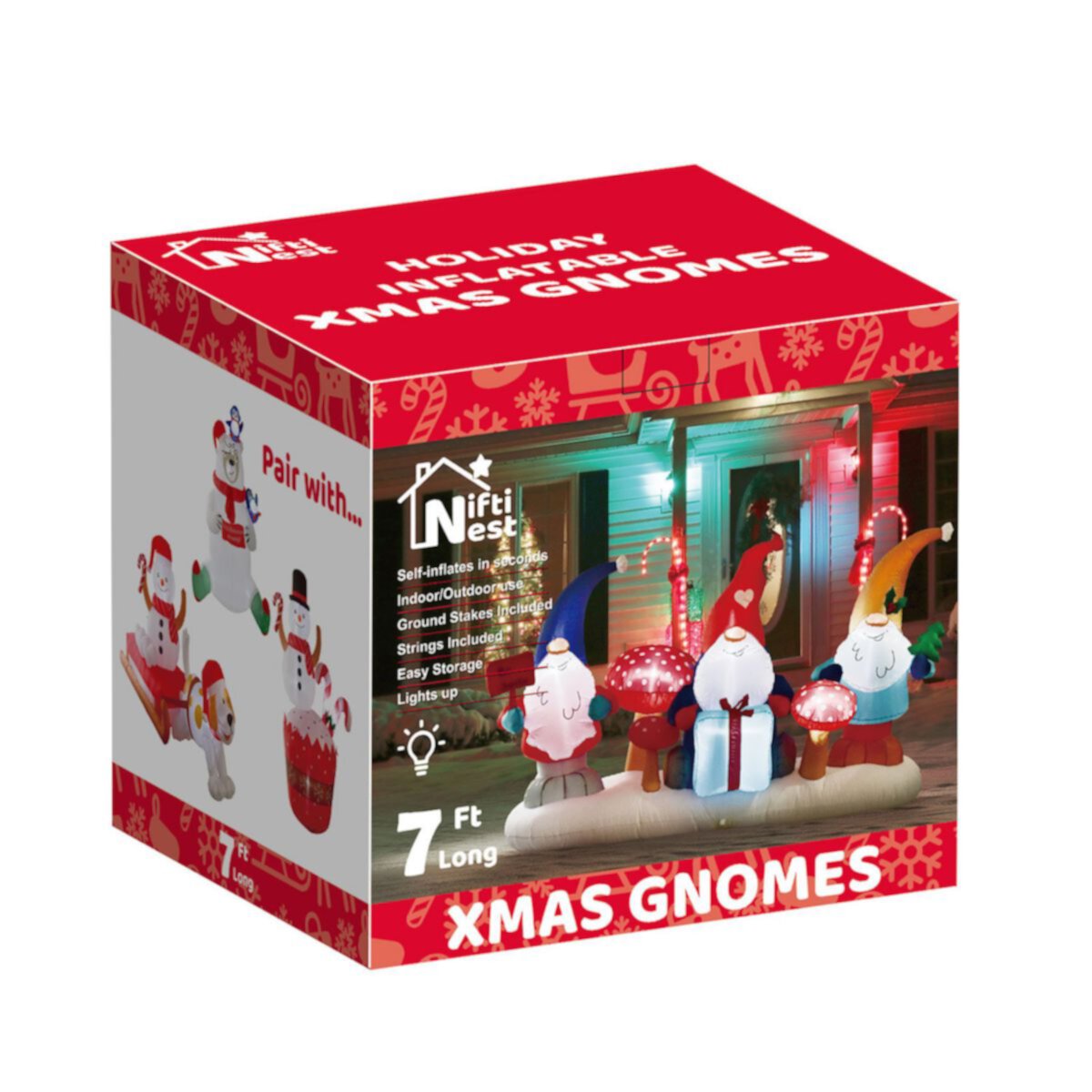 4' Ft Xmas Gnomes Holiday Inflatable Popfun