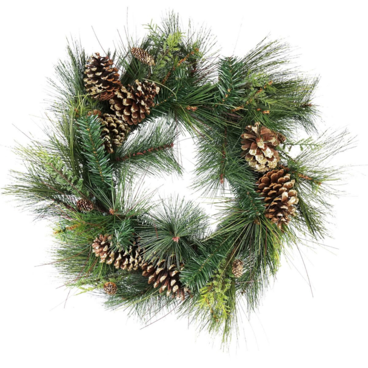 Artificial Mixed Pine with Pine Cones and Gold Glitter Christmas Wreath - 30 -Inch  Unlit Christmas Central