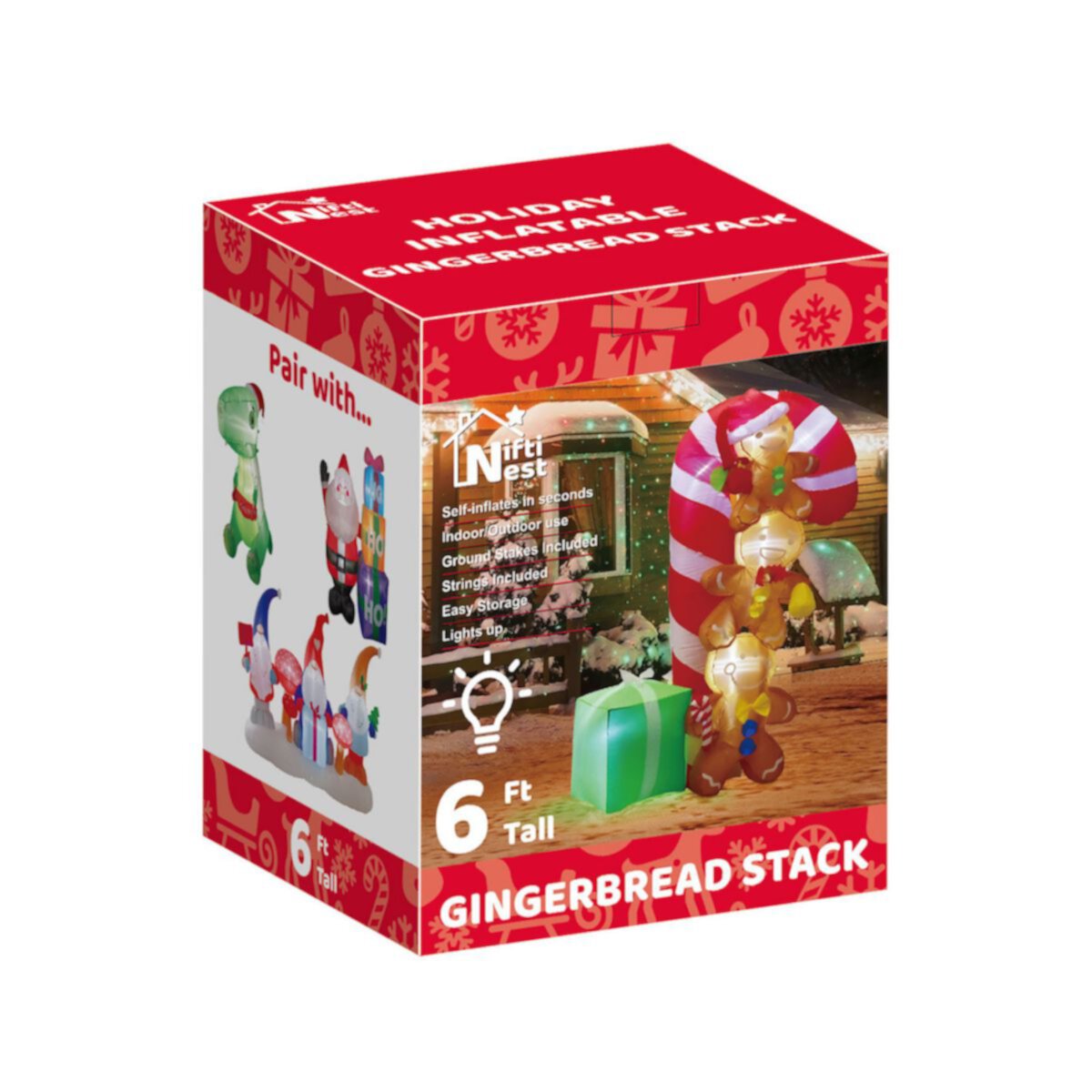 6' Ft Gingerbread Stack Holiday Inflatable Popfun