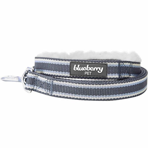 Dog Leash in Multi-color Stripes with Soft and Comfortable Sherpa Fleece Handle Blueberry Pet