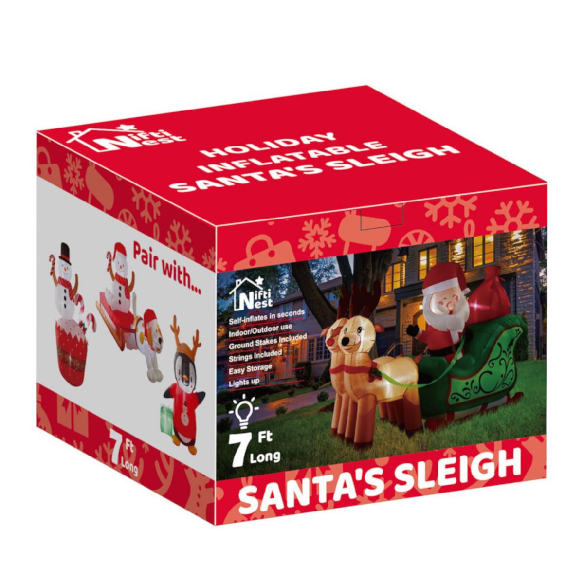 7' Ft Long Santa's Sleigh Holiday Inflatable Popfun