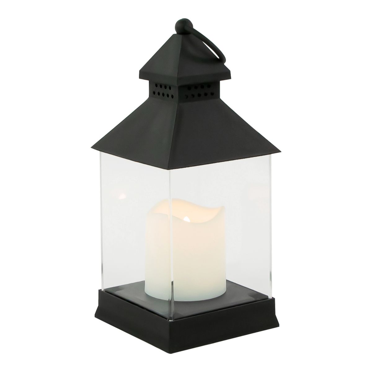 9,5&#34; Черный фонарь-свеча с беспламенной светодиодной свечой Christmas Central