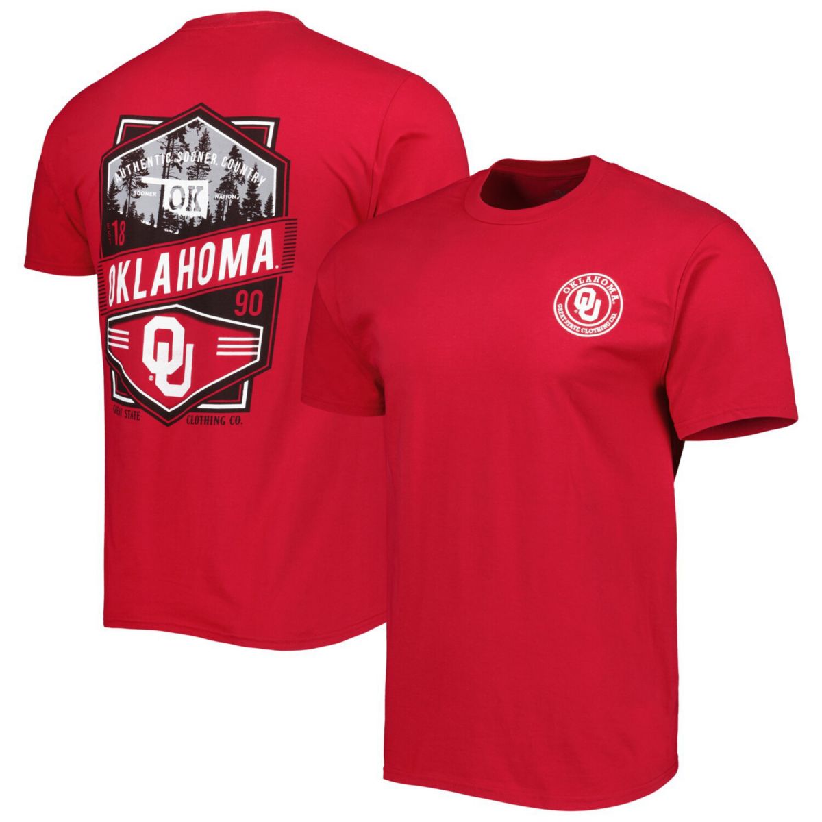 Мужская темно-красная футболка Oklahoma Sooners с двойным бриллиантовым гербом Great State Clothing