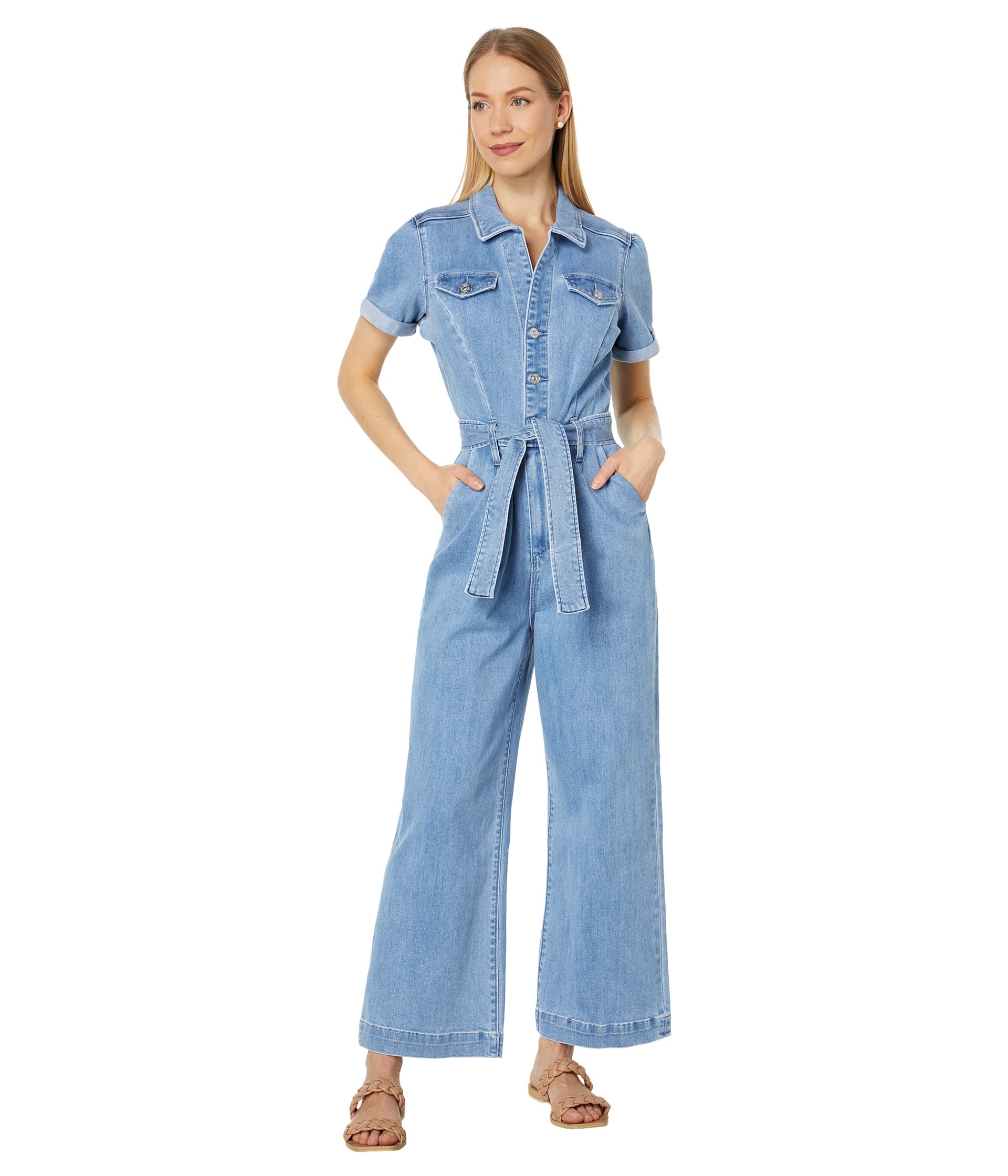 Anessa Short Sleeve Jumpsuit Self Belt in Hailey Paige