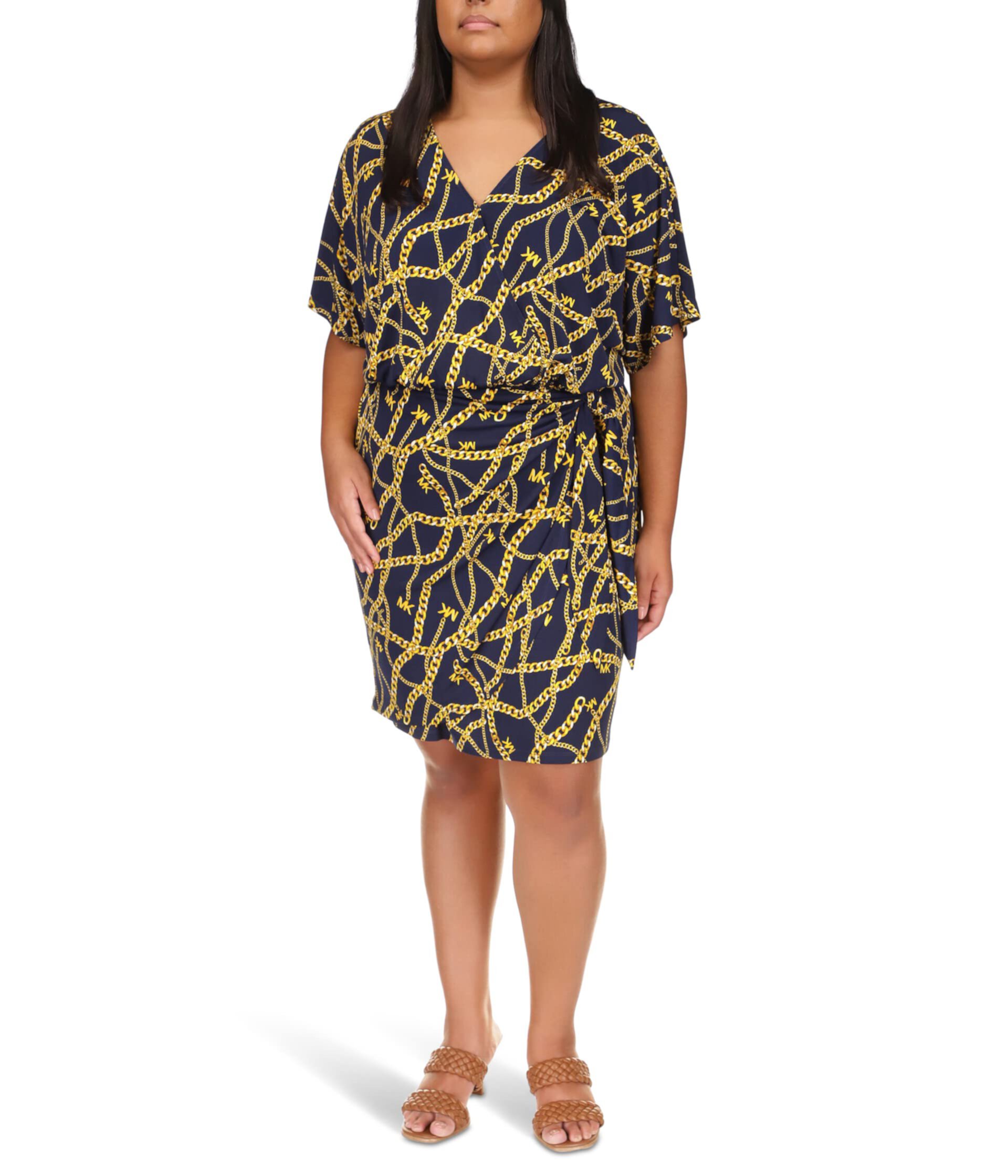 Plus Size Print Tie Faux Wrap Dress Michael Kors