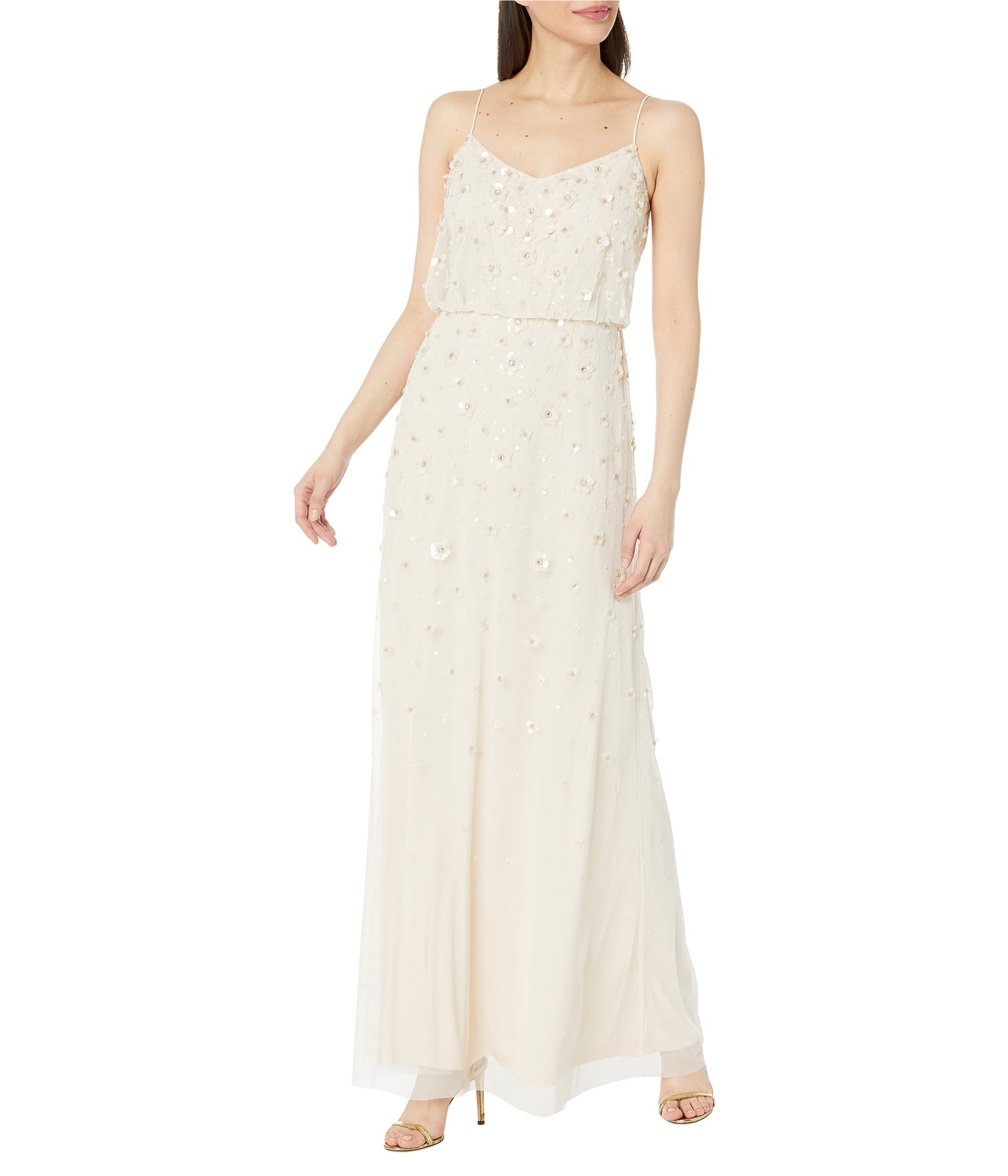 Длинное блузонное платье-комбинация с объемным бисером Adrianna Papell