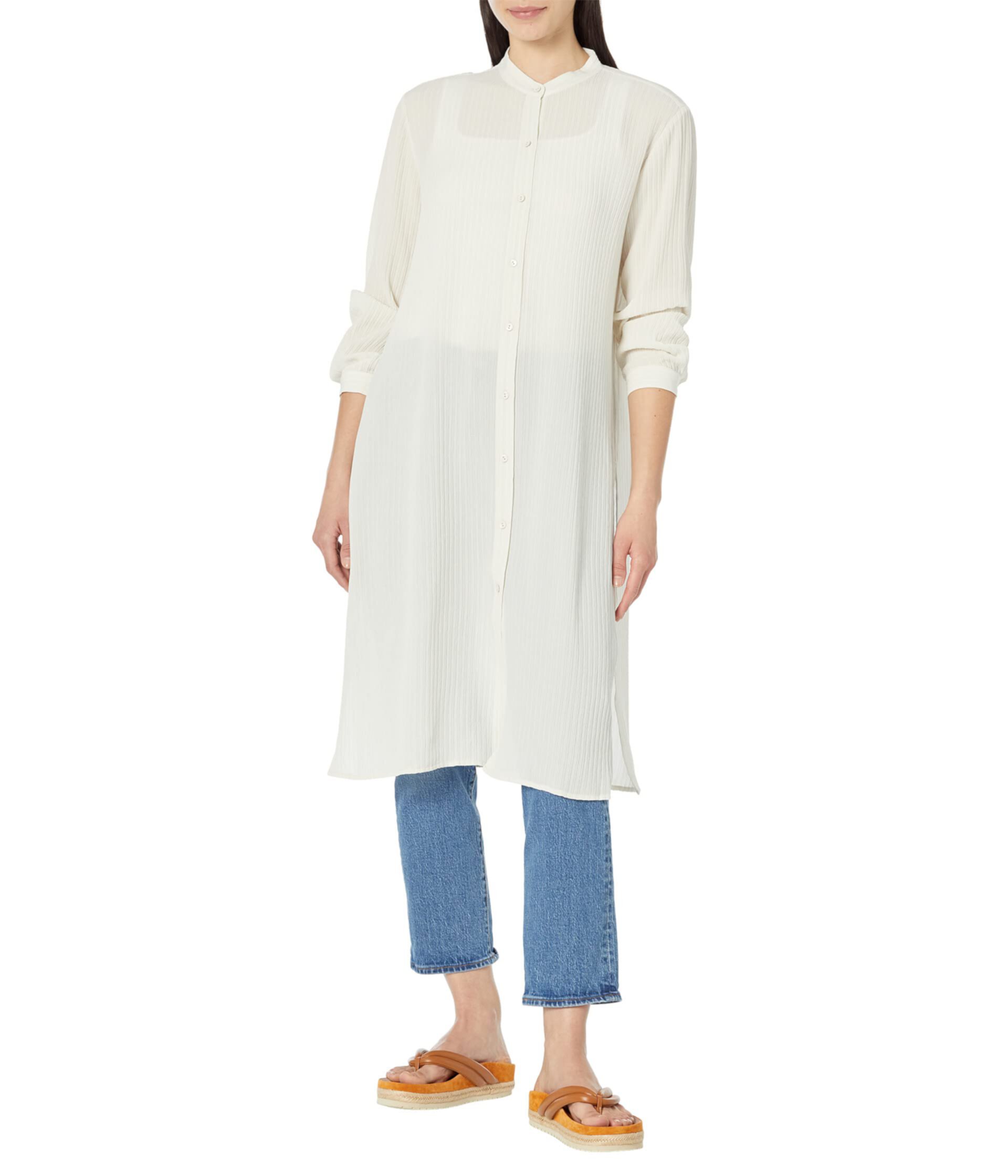 Mandarin Collar Calf Length Shirt Eileen Fisher
