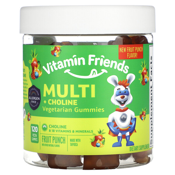 Multi + Choline Vegetarian Gummies, Fruit Punch, 120 Pectin Gummies Vitamin Friends