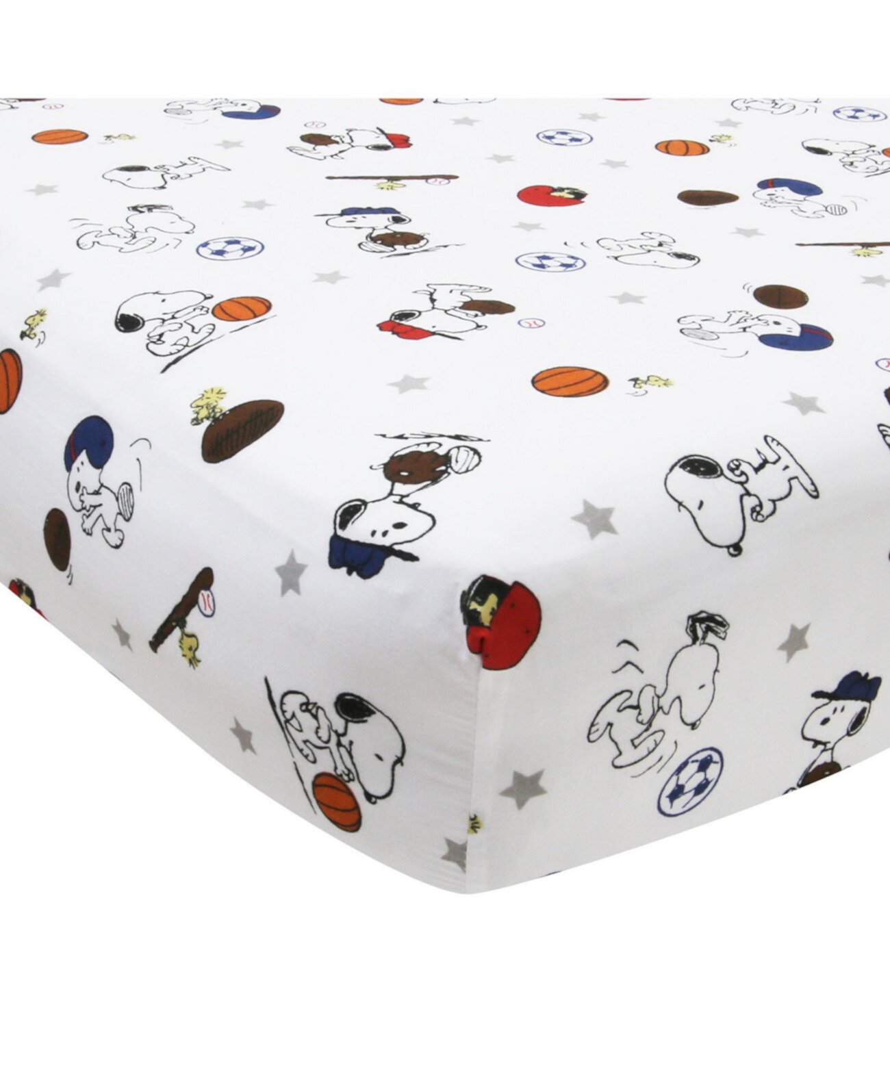 Простыня для детской кроватки Snoopy Sports белого/синего/красного цвета Bedtime Originals