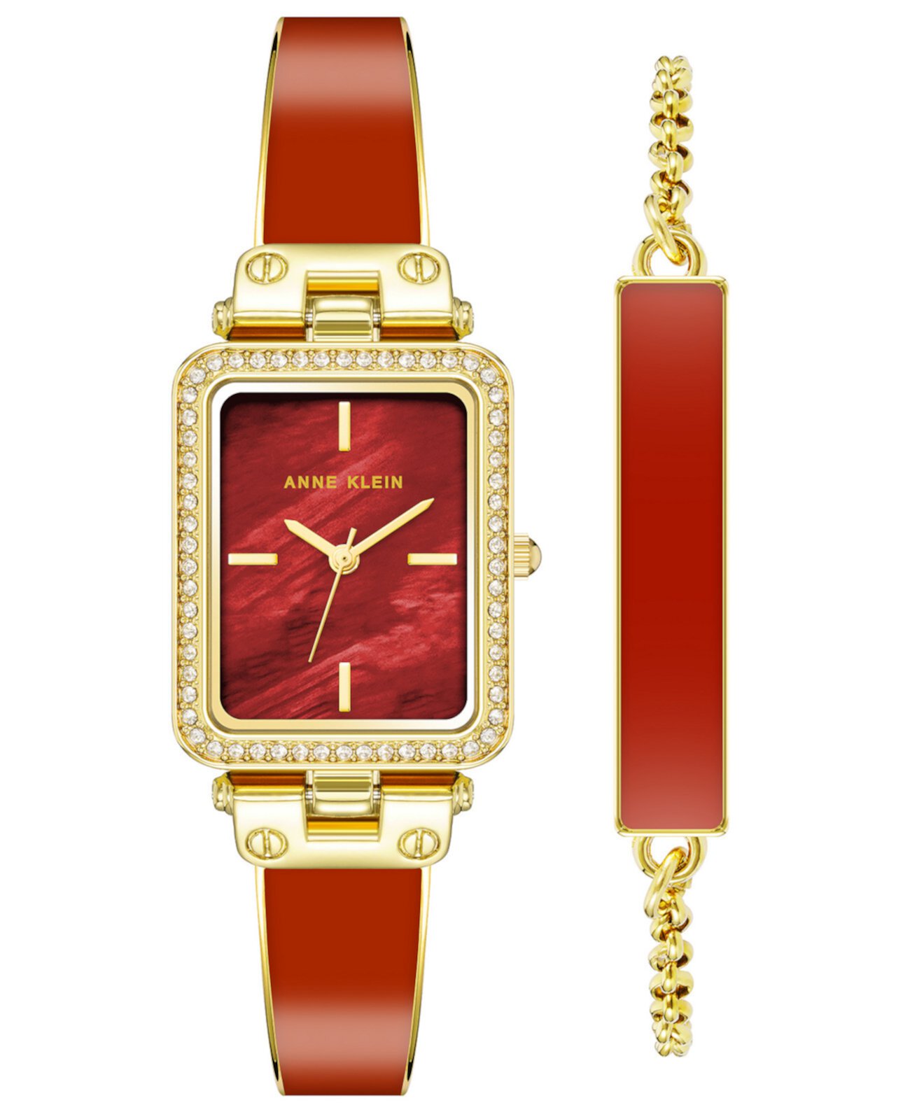 Женские часы-браслет из сплава с оранжевой эмалью и золотым оттенком, 33,5 мм Anne Klein