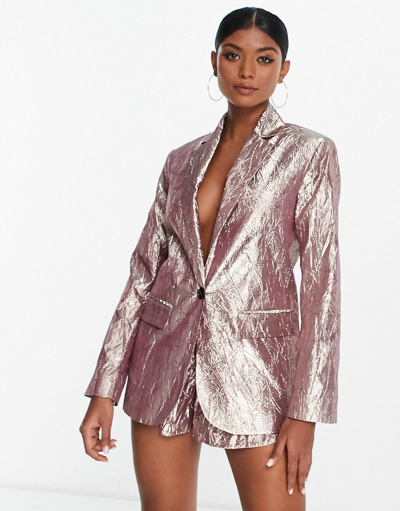 Серебристый костюмный пиджак с металлизированной талией ASOS DESIGN ASOS DESIGN