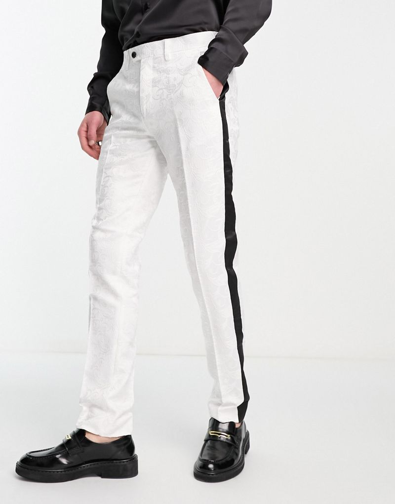 Белые кружевные брюки-смокинг скинни Devils Advocate с контрастной вставкой Devils Advocate