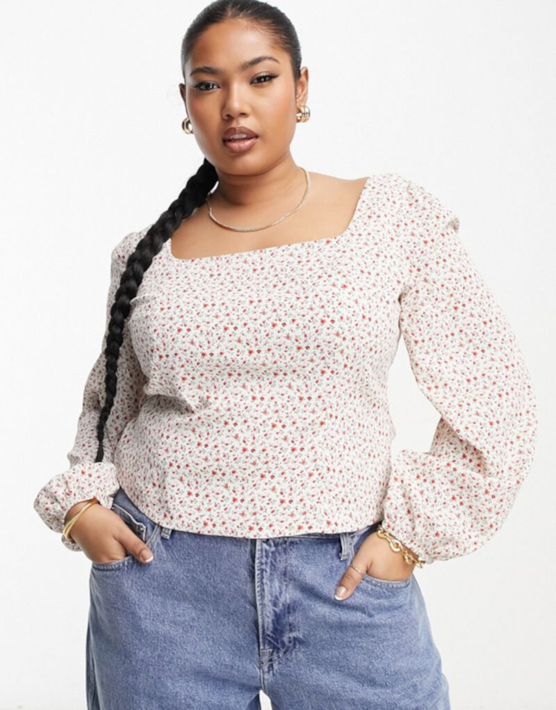 Приталенная блузка Glamorous Curve с квадратным вырезом и винтажным цветочным принтом GLAMOROUS