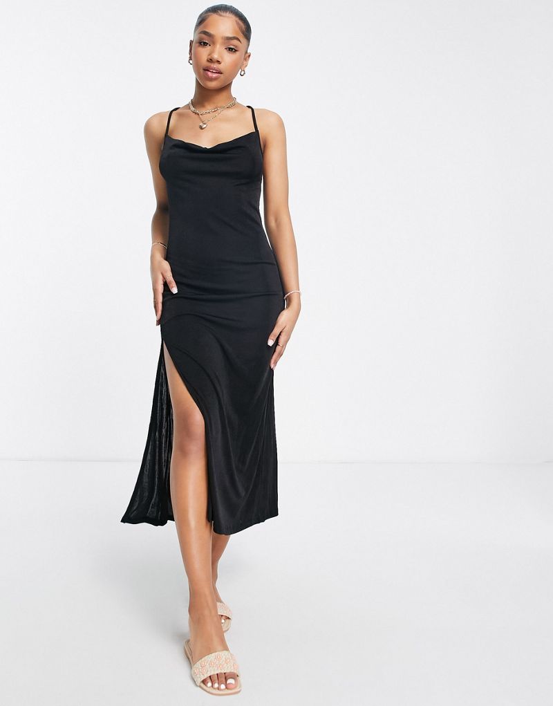 Черное облегающее платье-комбинация с перекрещенной спиной Monki Monki