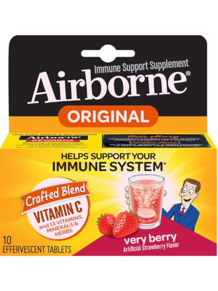 Шипучие таблетки с воздушно-капельным путем Very Berry Vitamin C &amp; E Иммунная поддержка цинка – 10 таблеток AirBorne