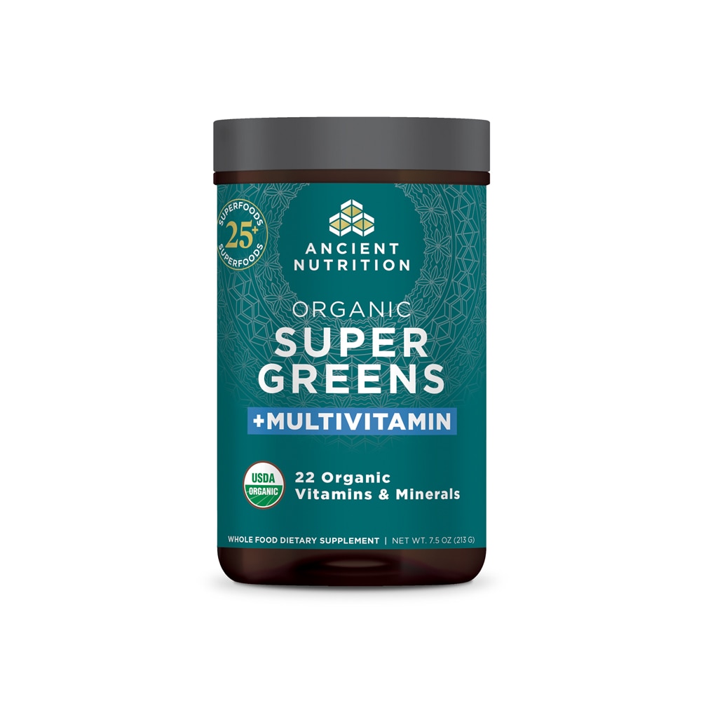 Organic SuperGreens + Multivitamin Powder (Порошок) -- 25 Servings (Порции) Ancient Nutrition