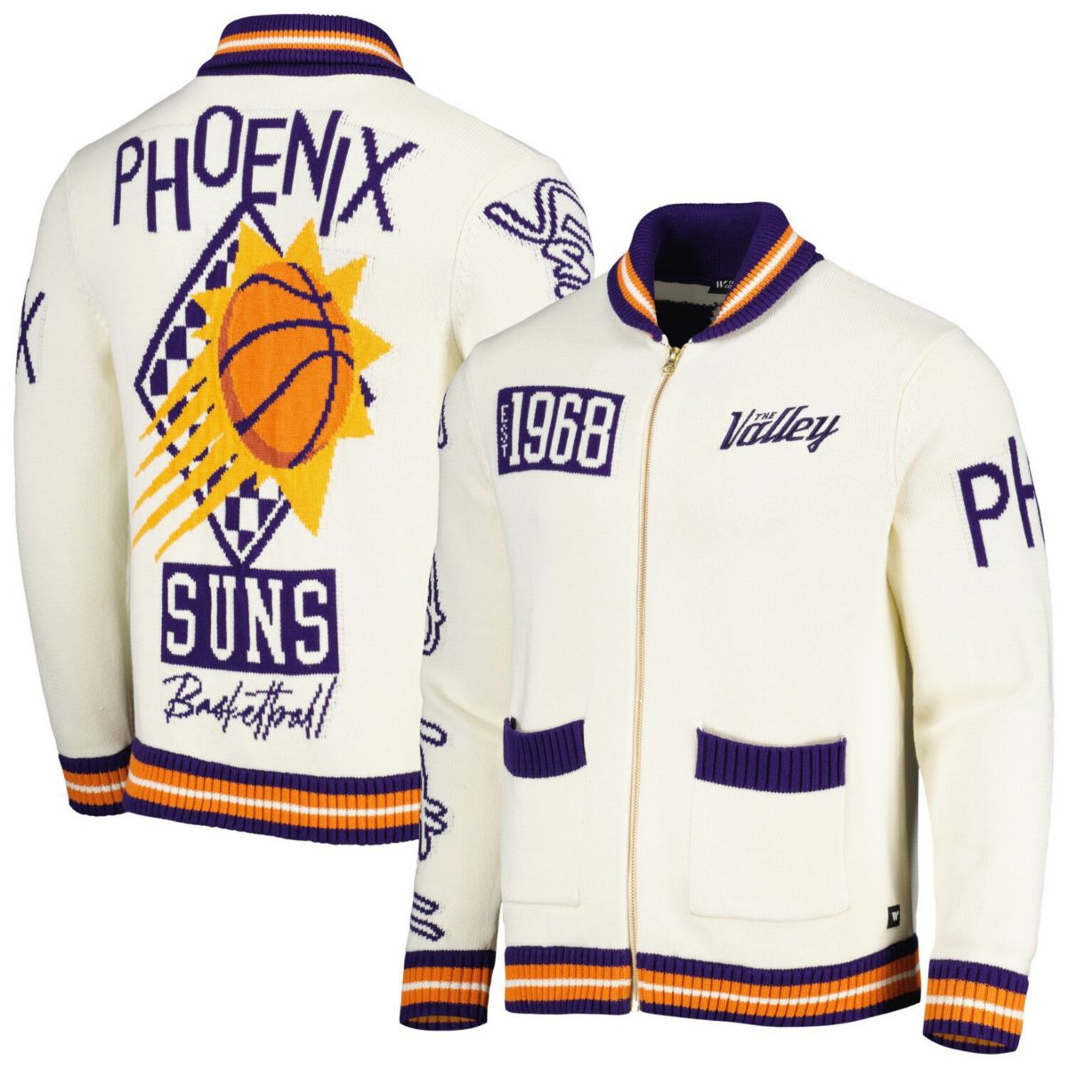 Унисекс The Wild Collective Кремовый жаккардовый свитер Phoenix Suns с молнией во всю длину Unbranded