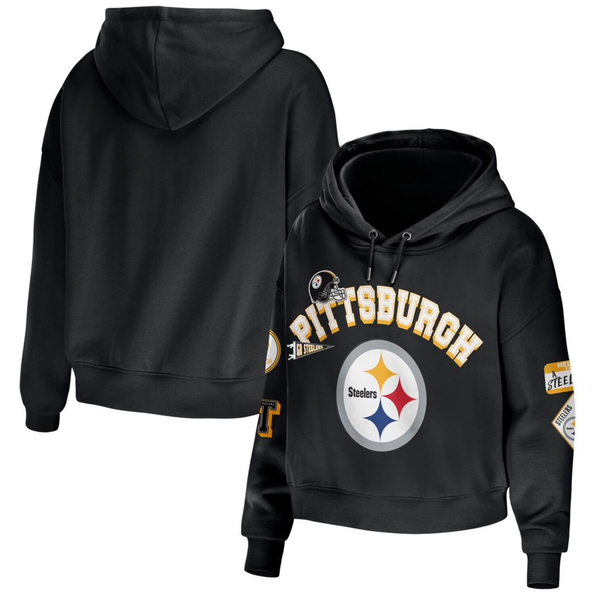 Женская Футболка WEAR by Erin Andrews Черная Pittsburgh Steelers Плюс Размер Модная Кропнутый Пуловер WEAR by Erin Andrews