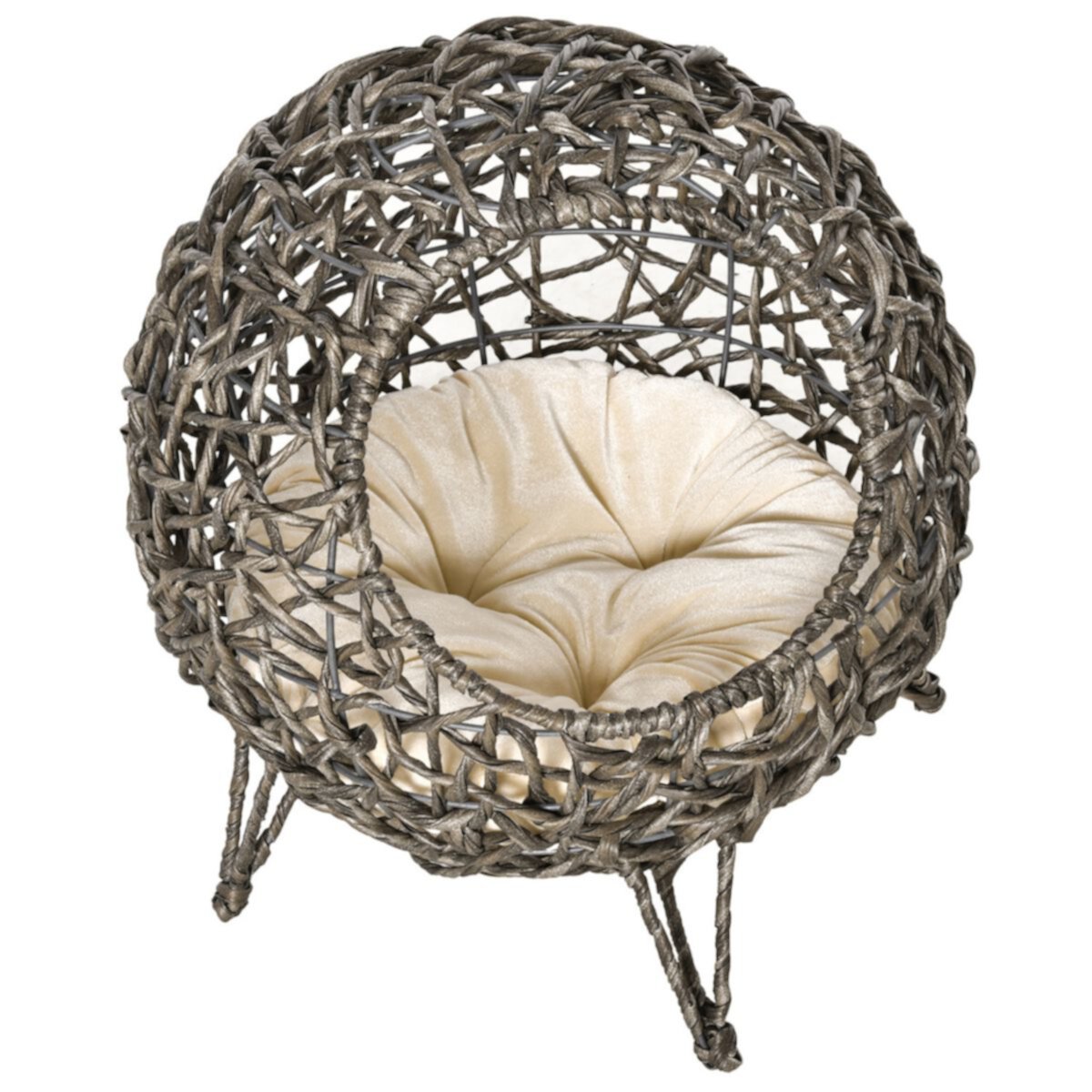 PawHut 20" Natural Rattan Cat Bed Elevated for Comfort and Circulation Includes Cushion Tan PawHut