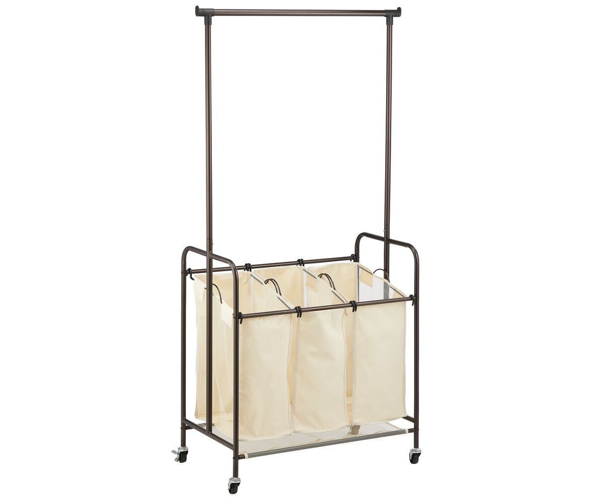 mDesign Portable Laundry Sorter with Wheels and Steel Hanging Bar MDesign