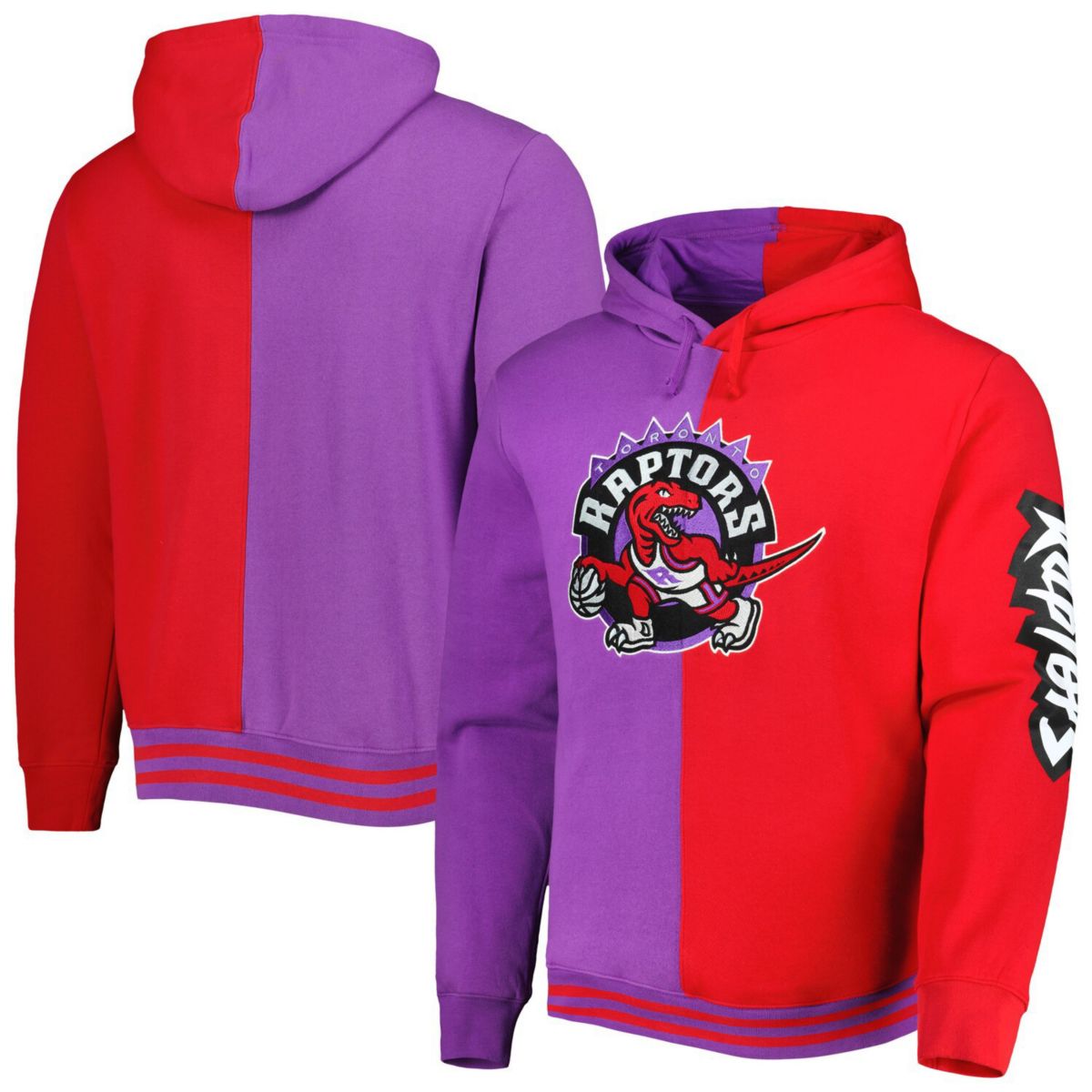 Мужская Футболка Mitchell & Ness Purple/Red Toronto Raptors Big & Tall Hardwood Classics Split Pullover Hoodie Mitchell & Ness