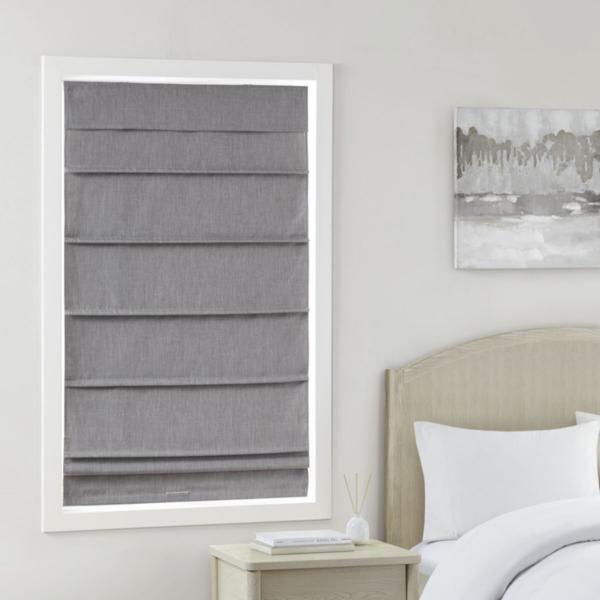 Madison Park Leo Faux Linen Textured Cordless Blackout Roman Shade Madison Park