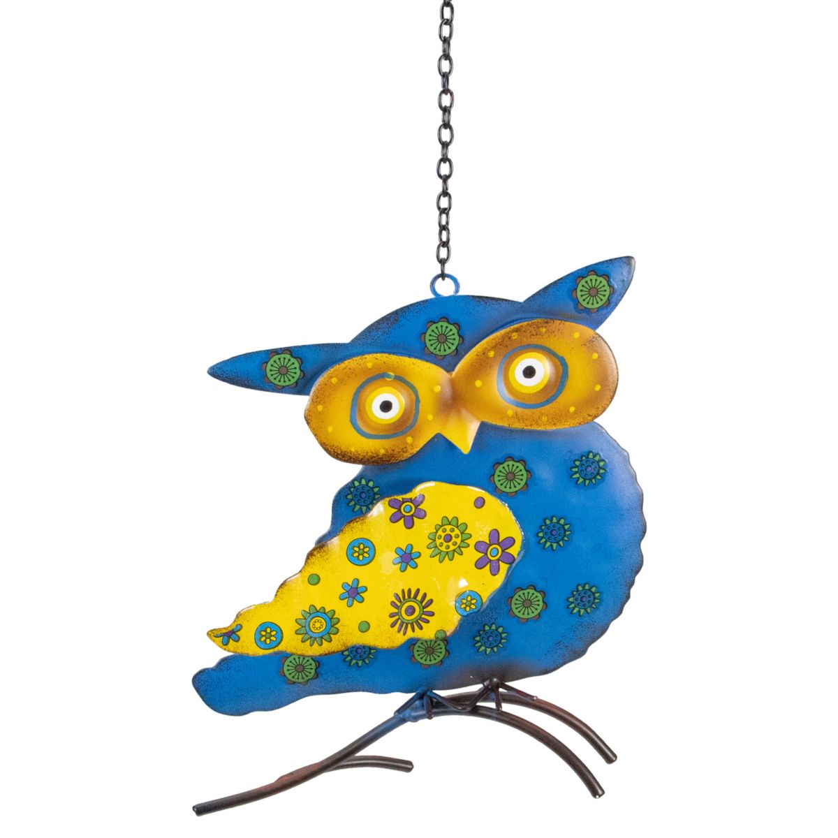 7.75" Blue and Yellow Metal Owl Outdoor Wall Hanging Christmas Central