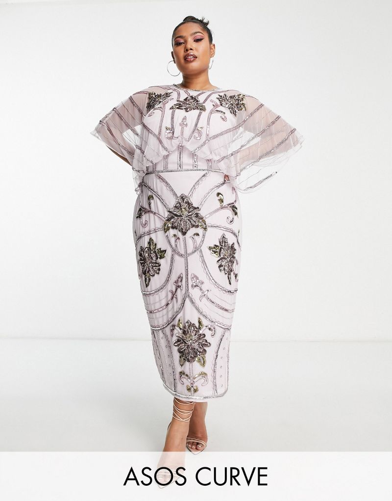 Сиреневое блузонное платье миди с отделкой в стиле модерн ASOS DESIGN Curve ASOS Curve