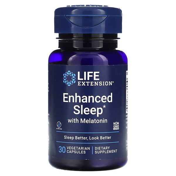 Enhanced Sleep with Melatonin, 30 Vegetarian Capsules Life Extension