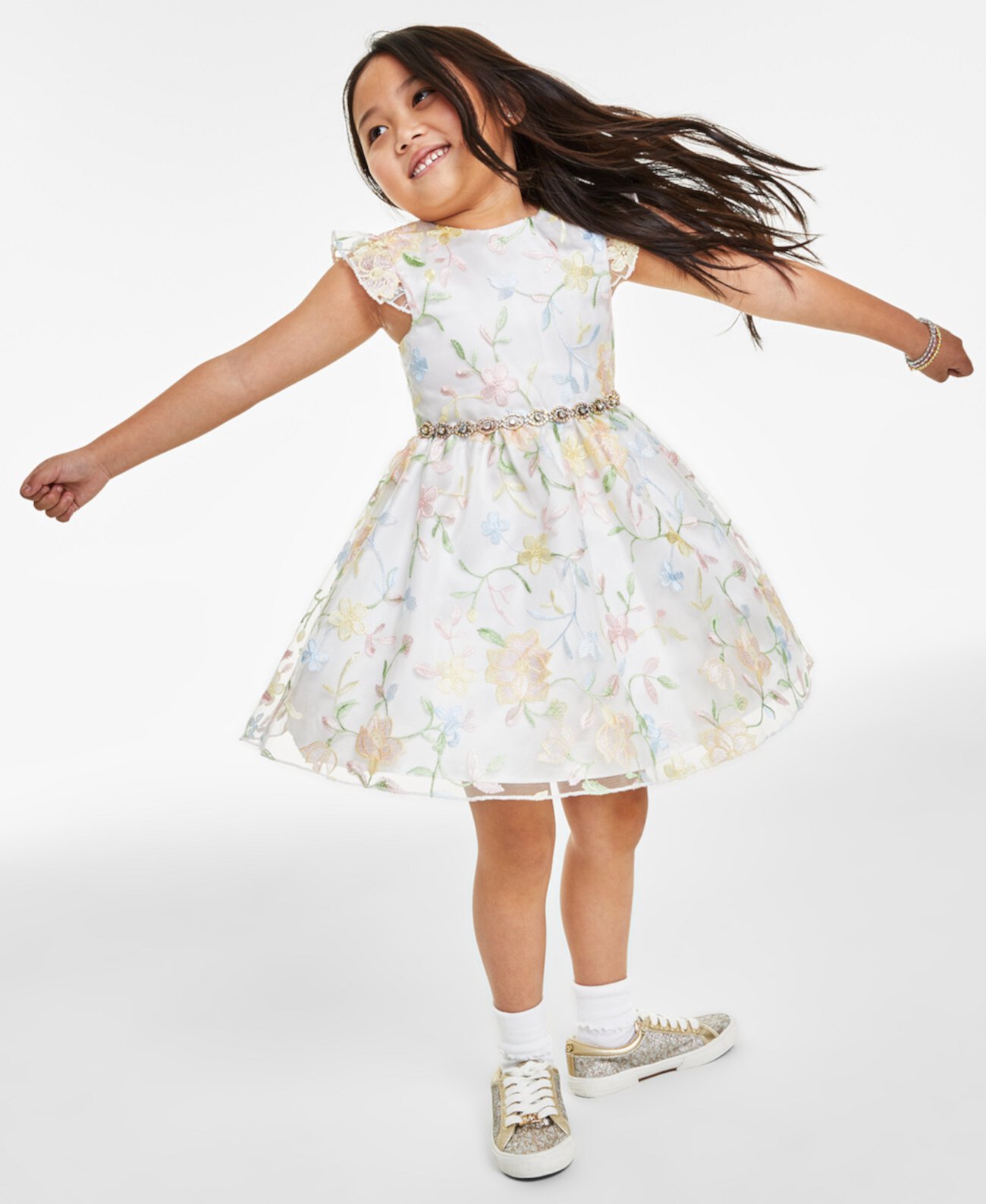 Платье трапециевидной формы с вышивкой для малышей и маленьких девочек с развевающимися рукавами, созданное для Macy's Rare Editions