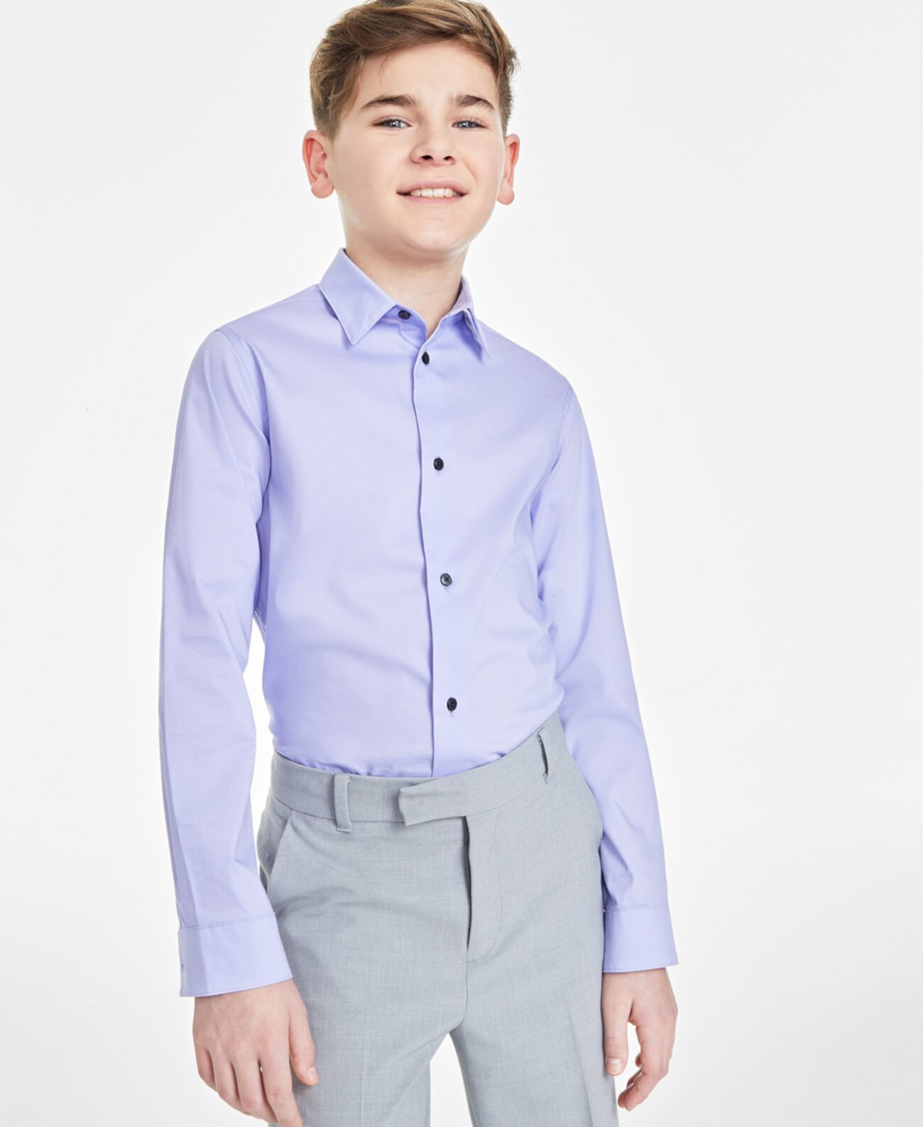 Рубашка из однотонного эластичного поплина с длинными рукавами для мальчиков Big Boy Calvin Klein