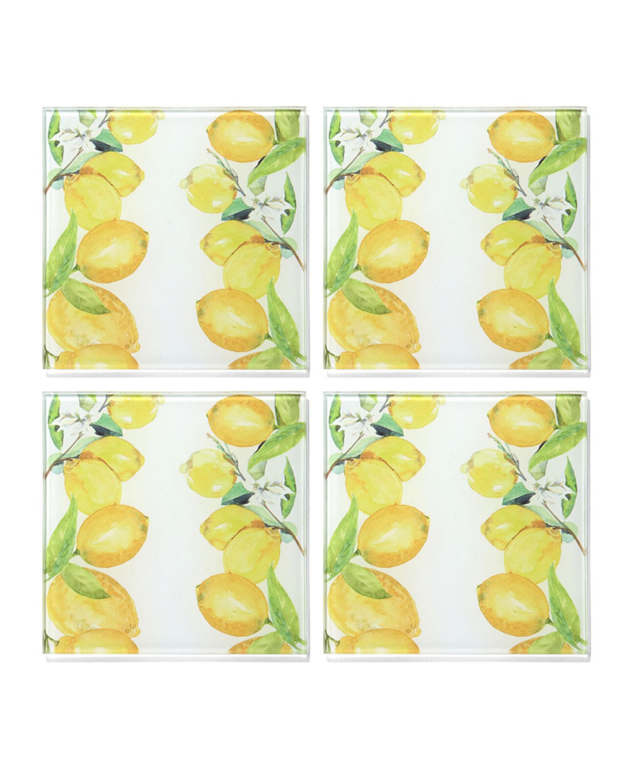 Набор стеклянных подставок с ветками лимона 4 х 4 дюйма, 4 шт. American Atelier